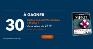 30 cartes cadeau Wonderbox de 75 euros à gagner