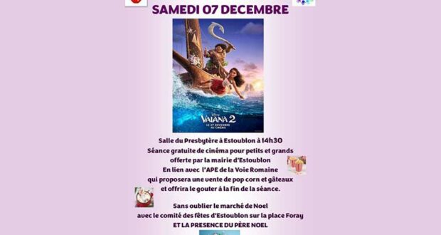 Séance de Cinéma Offerte pour Vaiana 2 + Goûter Offert