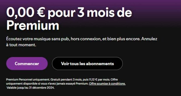 3 mois d'abonnements gratuits à Spotify Premium